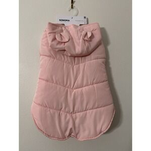 Sonoma Goods For Life Pet Puffer‎ Jacket Pink XL Dog Coat w/ Hood & Ears – New